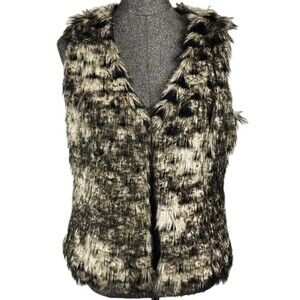 Scully Faux Fur Vest Size Medium Black Brown Cream